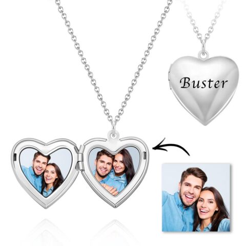 Custom Photo Engraved Necklace Heart-shaped Locket Necklace Creative