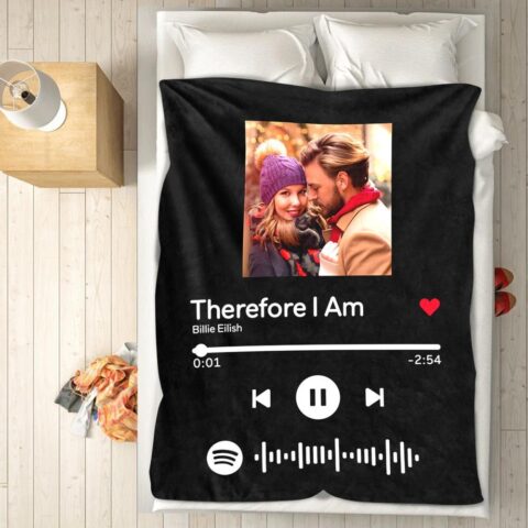 Scannable Spotify Code Photo Engraved Black Blanket Gifts for Couple