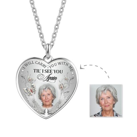Custom Photo Necklace Angel Wings Heart-shaped Commemorate