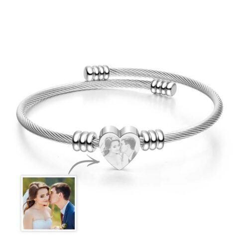 Personalized Picture Bracelets for Women Custom Locket Charm Cuff Bangle Bracelet