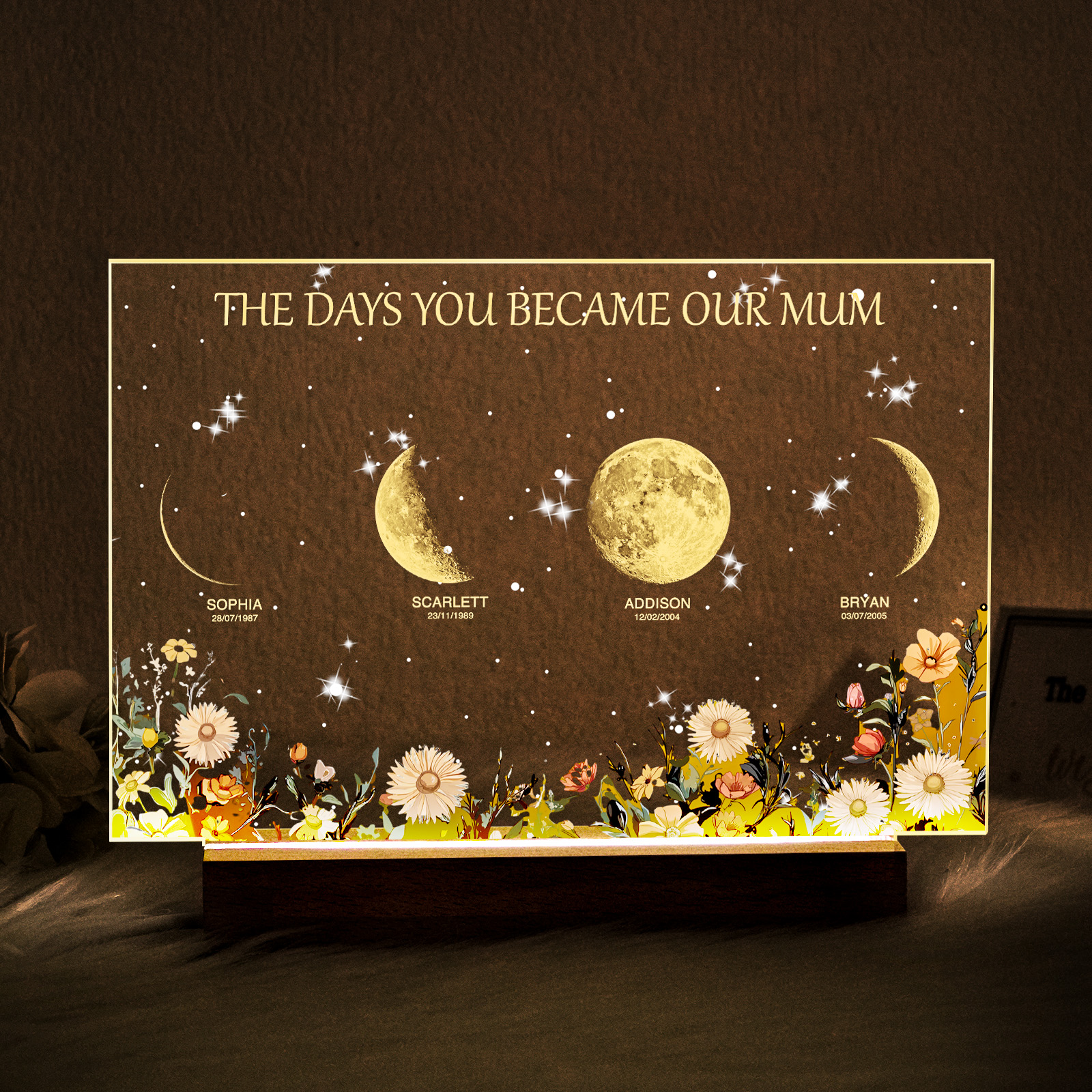 Turn any room into a memory they can see: Personalized The Days You Became Our Mom Moon