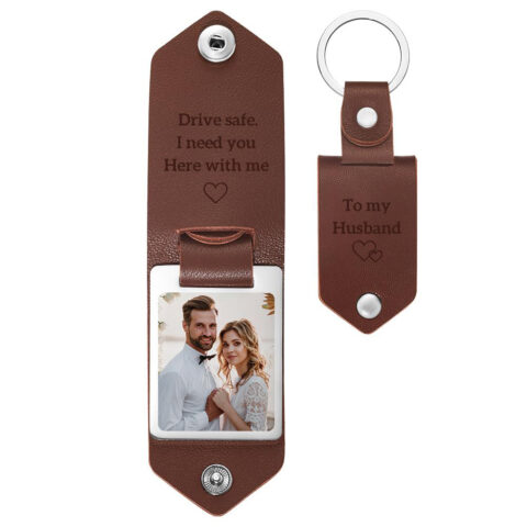 Stop Scrolling – This Is The One: Custom Leather Photo Text Drive Safe Keychain