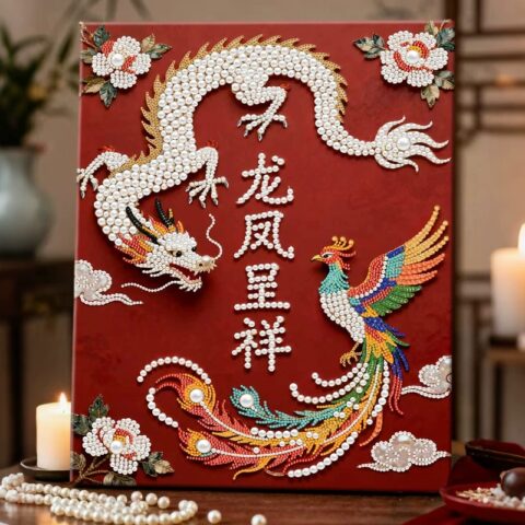 DIY Pearl Painting Kit with Dragon & Phoenix Design Beginner-Friendly Craft