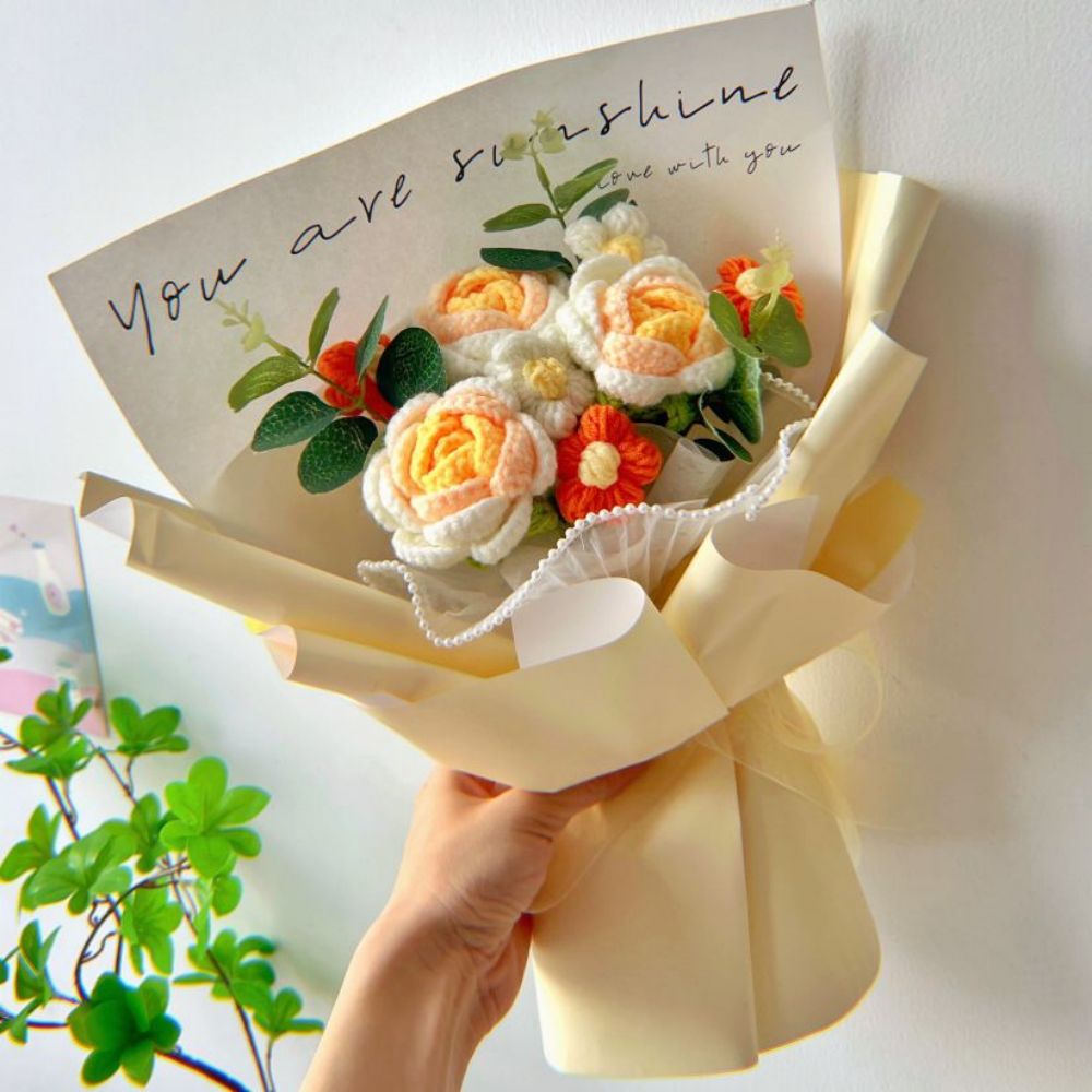 Crochet Flowers Bouquet Handmade Knitted Roses Bouquet