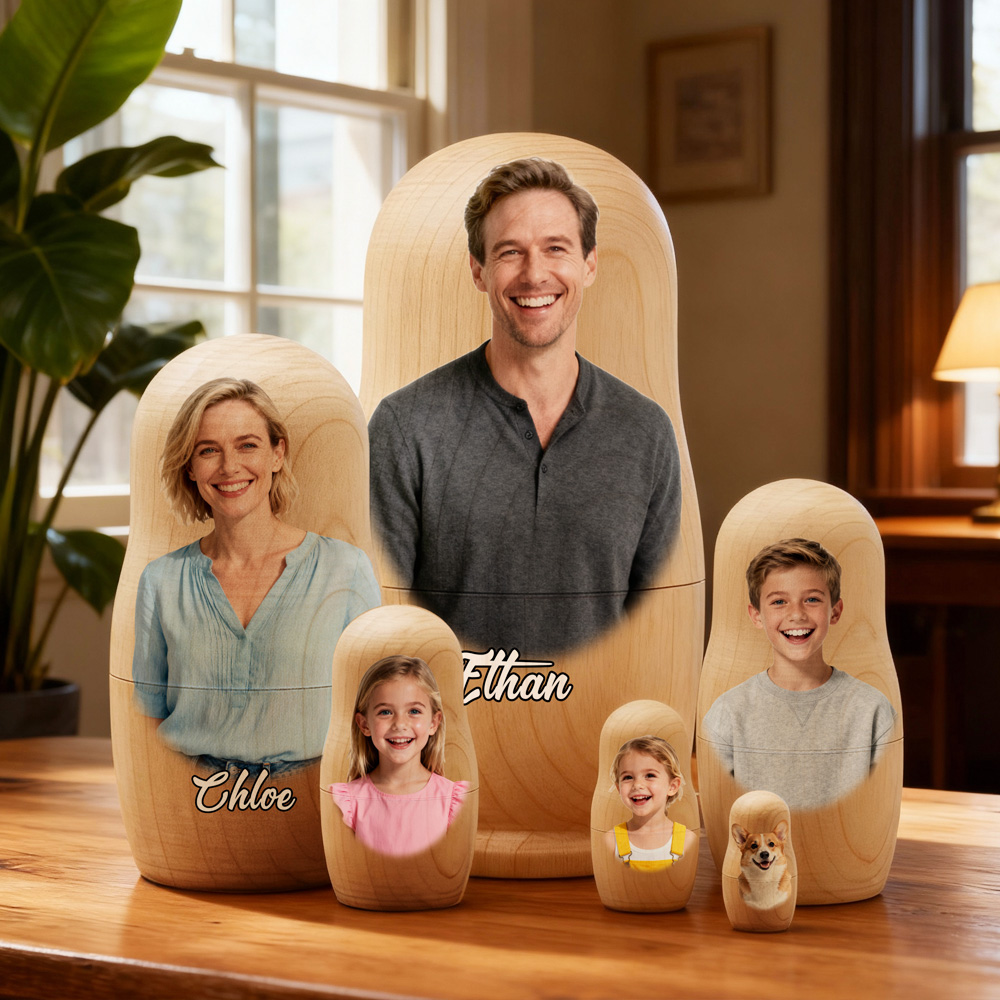 Personalized Photo Nesting Doll Custom Text Family For Dad Picture Matryoshka