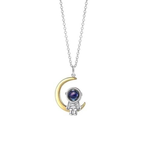 Custom Projection Necklace Astronaut Space Moon Star Couple
