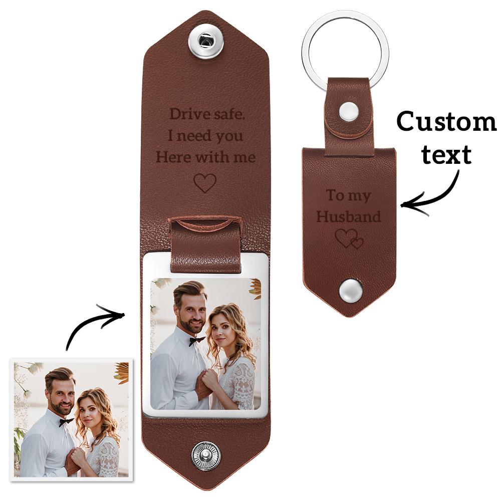 Stop Scrolling – This Is The One: Custom Leather Photo Text Drive Safe Keychain