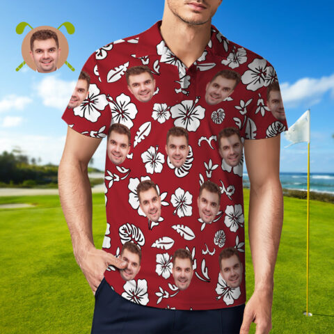 Men’s Custom Face POLO Shirt Personalized Red Golf Shirts