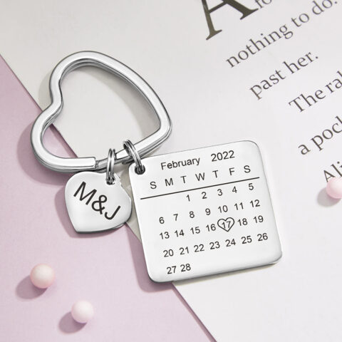 Small token, constant companion: Custom Engraved Calendar Keychain Heart Key Ring Save