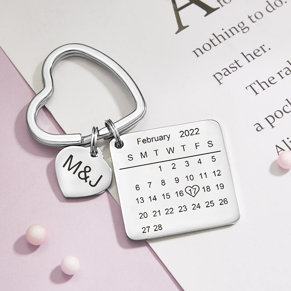 Small token, constant companion: Custom Engraved Calendar Keychain Heart Key Ring Save