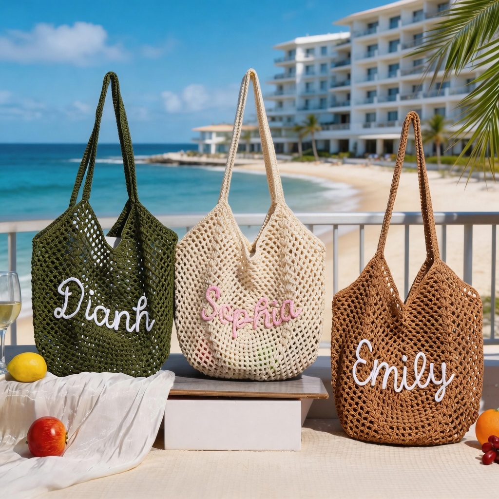 Everyday carry, personally theirs: Personalized Crochet Beach Bag with Custom Name