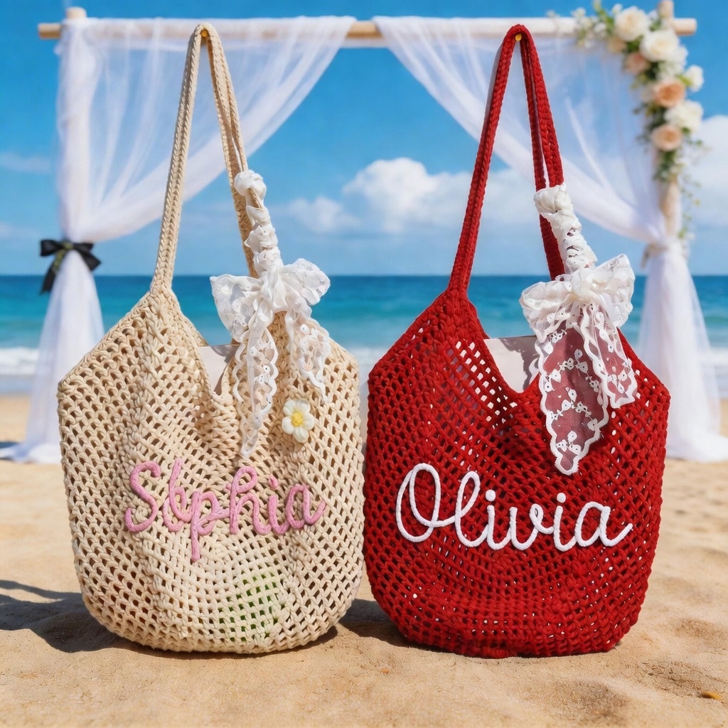 Everyday carry, personally theirs: Personalized Crochet Beach Bag with Custom Name