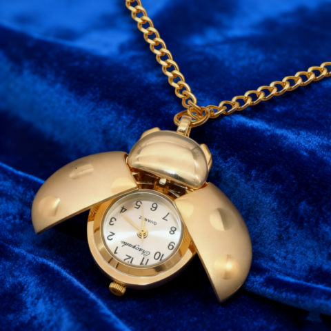 The Small Box With the Big Reaction: Ladybug Pocket Watch Vintage Gold Beetle Watch