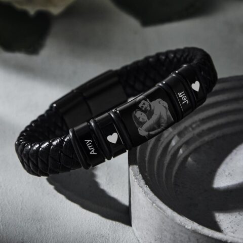 Not Available in Stores: Custom Photo Engraved Bracelet Personalized Leather Men’s