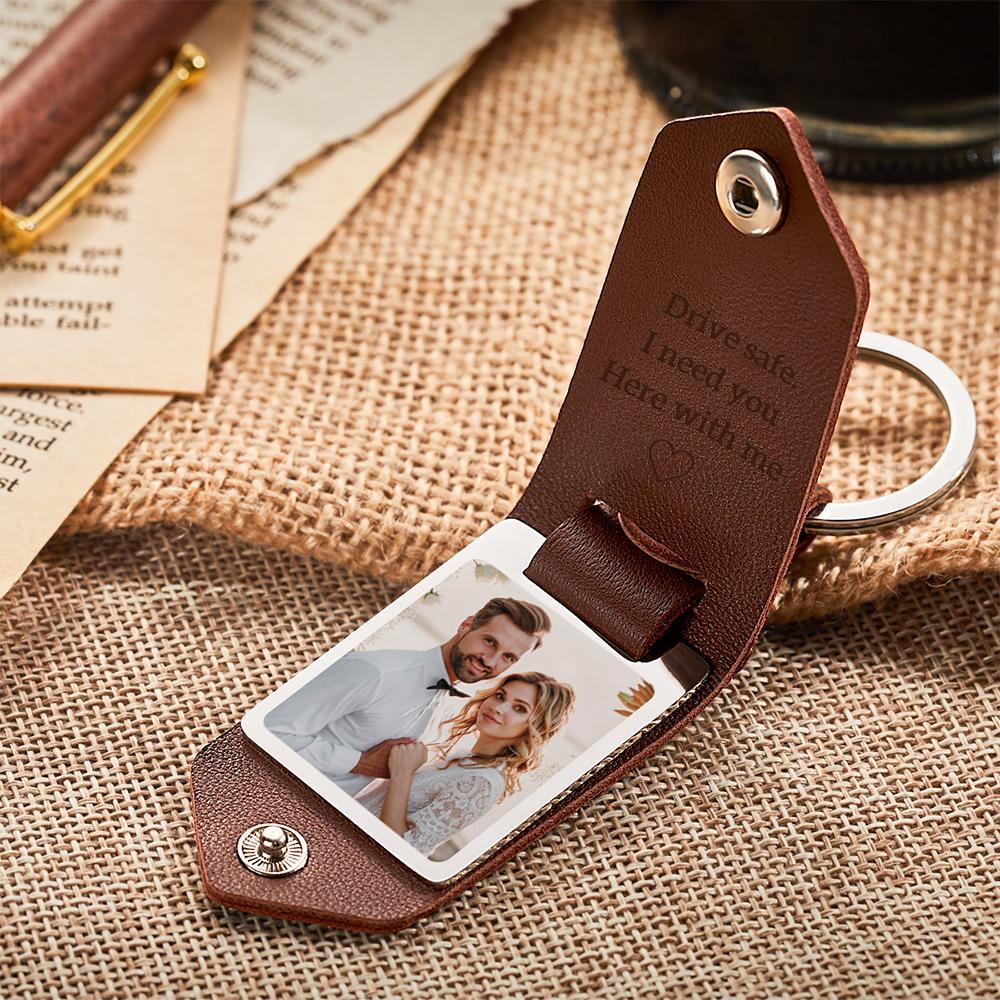Stop Scrolling – This Is The One: Custom Leather Photo Text Drive Safe Keychain