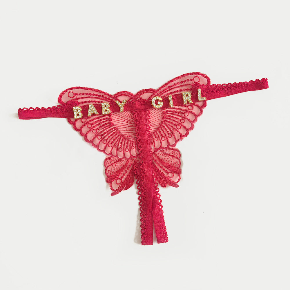 Custom Lace Hollow Butterfly Sexy Low Waist Panty with jewelry Crystal