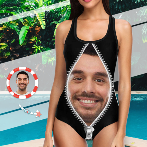 The Gift They Show Everyone: Custom Face Swimwear Women’s Photo Slip One Piece Swimsuit