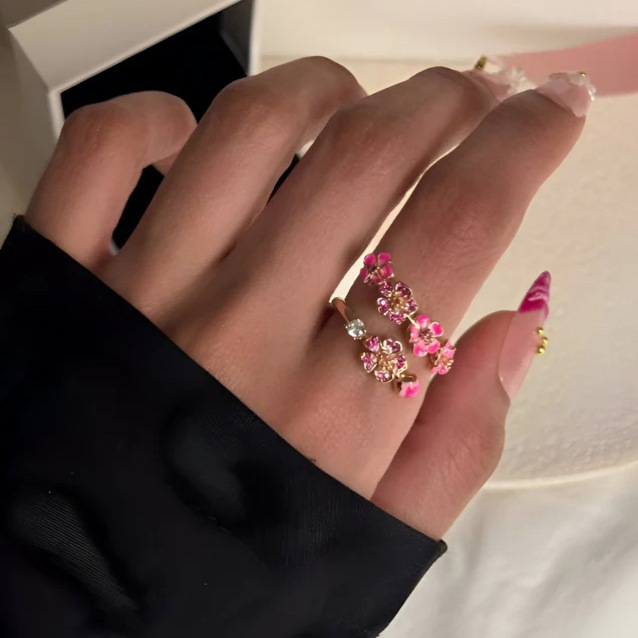 The Unexpected Favorite: Peach Blossom Ring Flower Adjustable Ring Dainty Pavé Floral