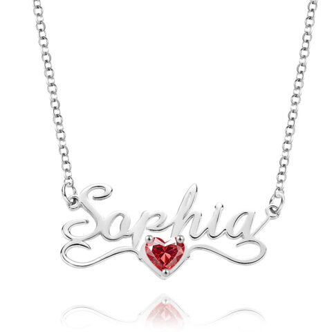 Personalized Name Necklace with Heart Birthstone Birthday Anniversary
