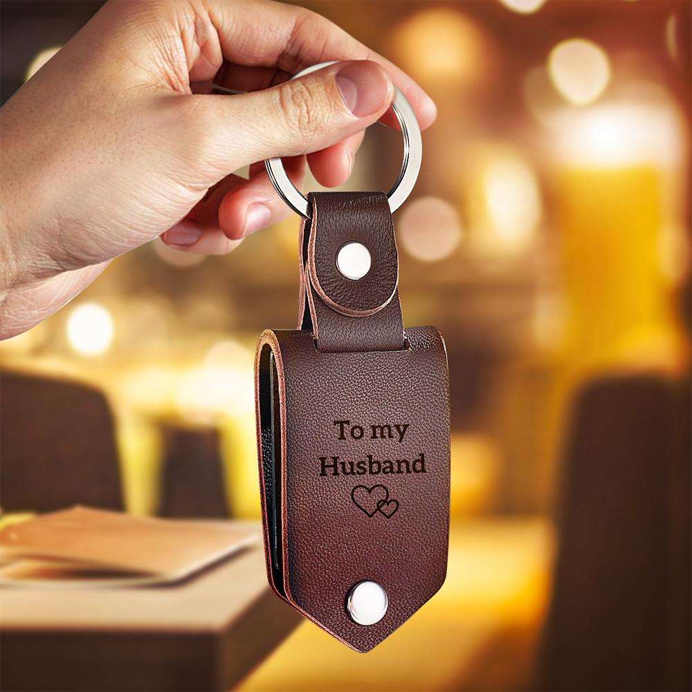 Stop Scrolling – This Is The One: Custom Leather Photo Text Drive Safe Keychain