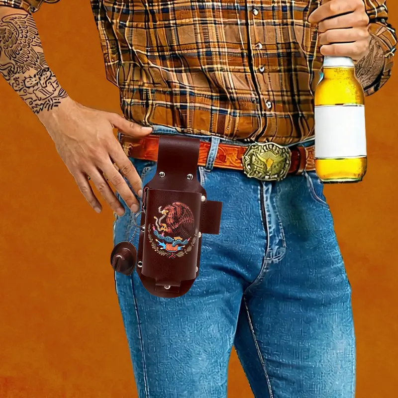 Everyday carry, personally theirs: Leather Drink Holster Belt Hands-Free Bottle Holder