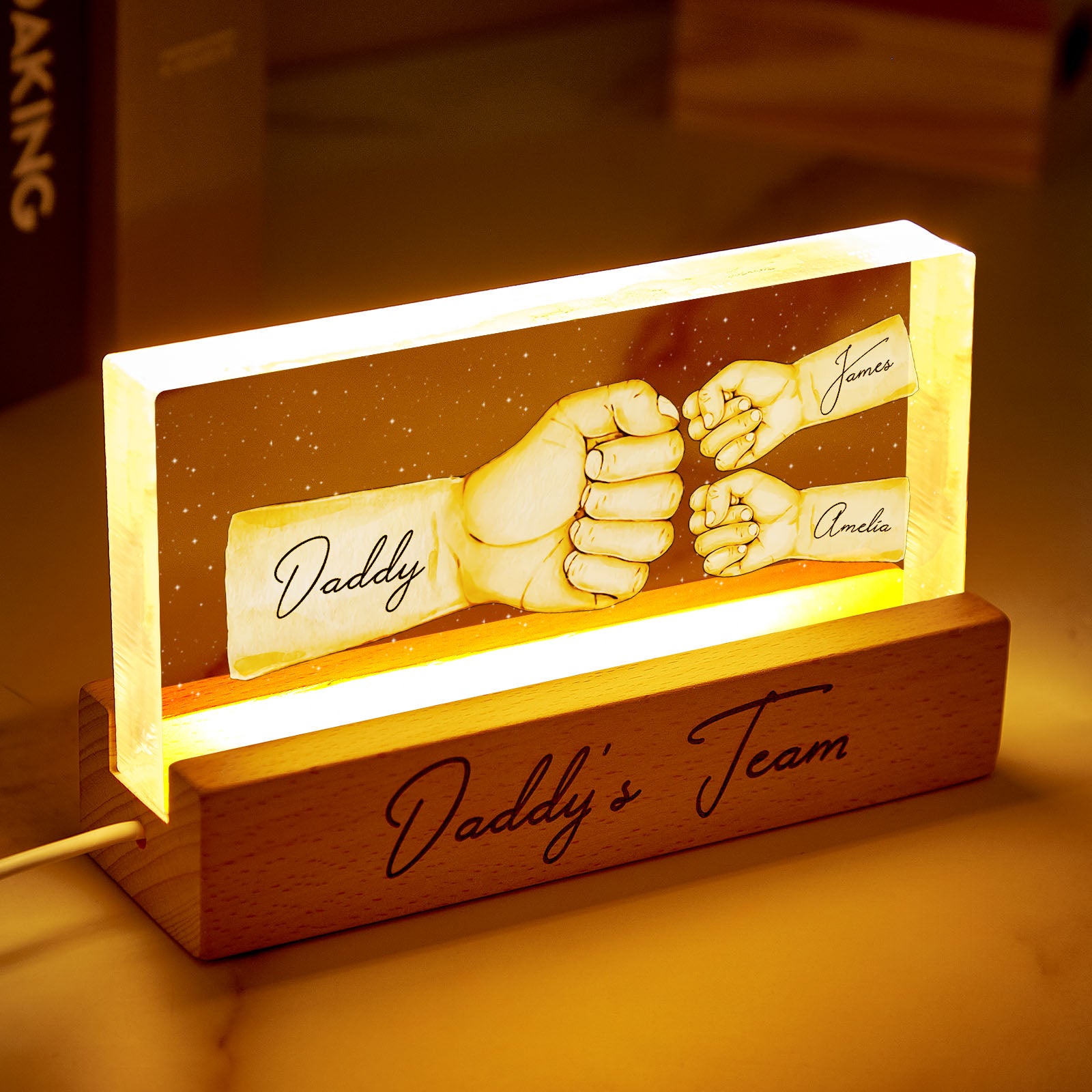 Their New Everyday Carry: Custom Acrylic LED Night Light Personalized Daddy’s Team Fist