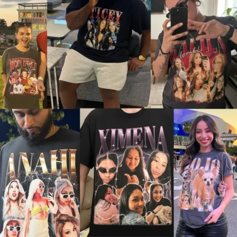 Custom Photo Vintage Tee Personalized Name T-shirt Couple Gifts Black