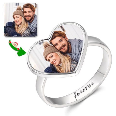 Women’s Heart Photo Ring with Engraving Silver
