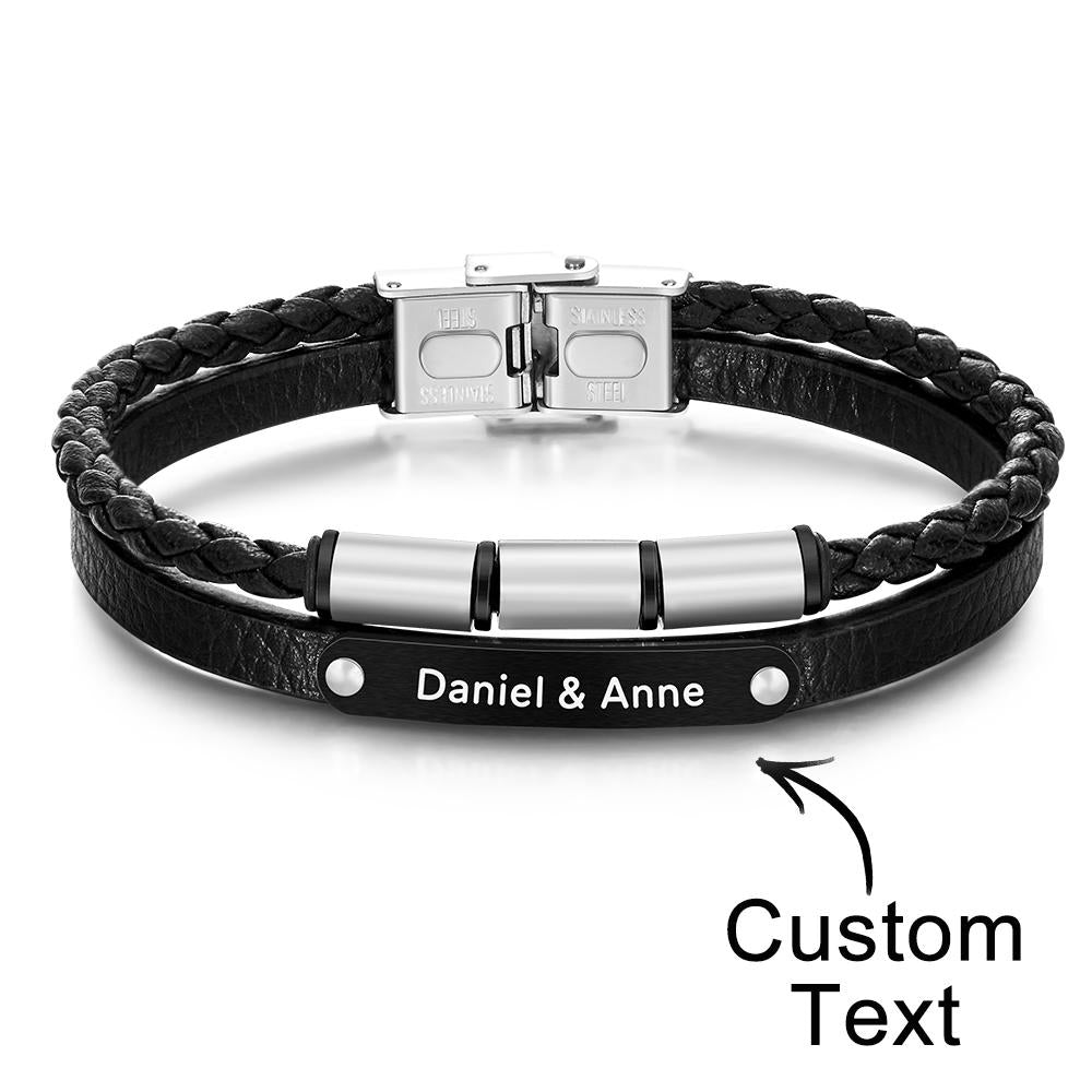 Custom Engraved Multy Layer Retro Style Men’s Leather Bracelet