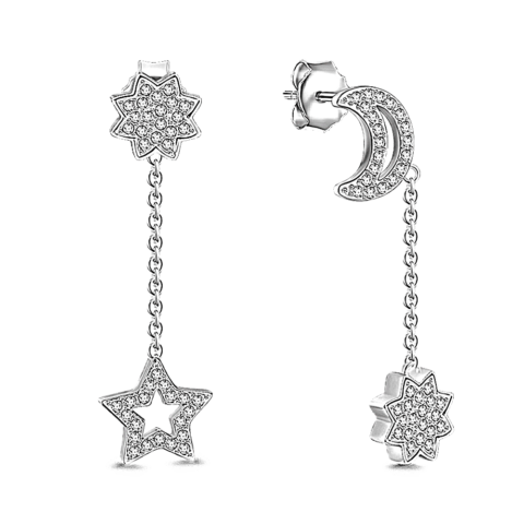 A promise that fits perfectly: Star Alternates with Moon Earrings Silver