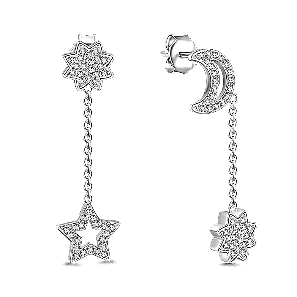 A promise that fits perfectly: Star Alternates with Moon Earrings Silver