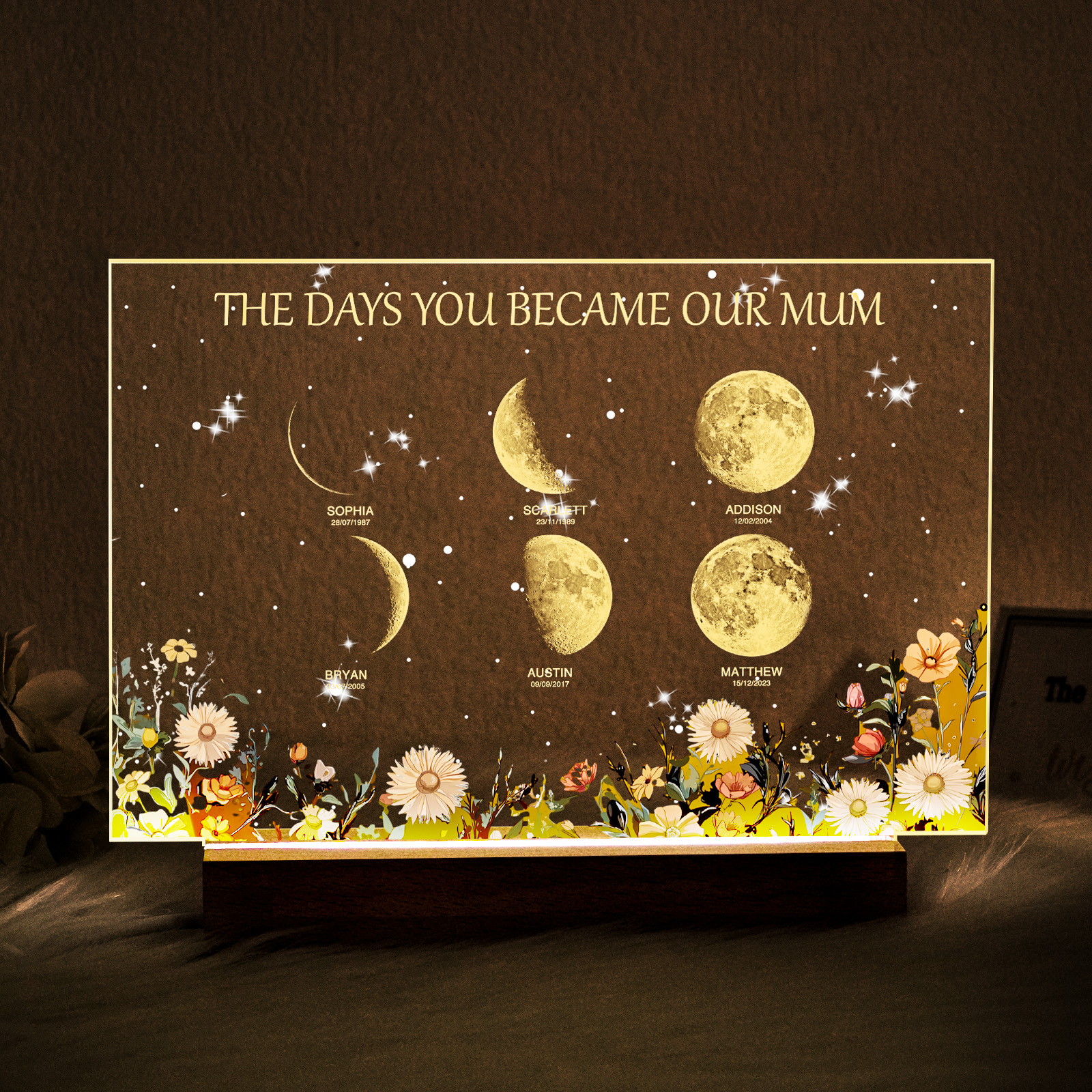 Turn any room into a memory they can see: Personalized The Days You Became Our Mom Moon