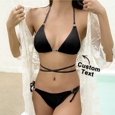 Custom Name Waist Band Halter Triangle Tie Side Bikini Sets Personalized