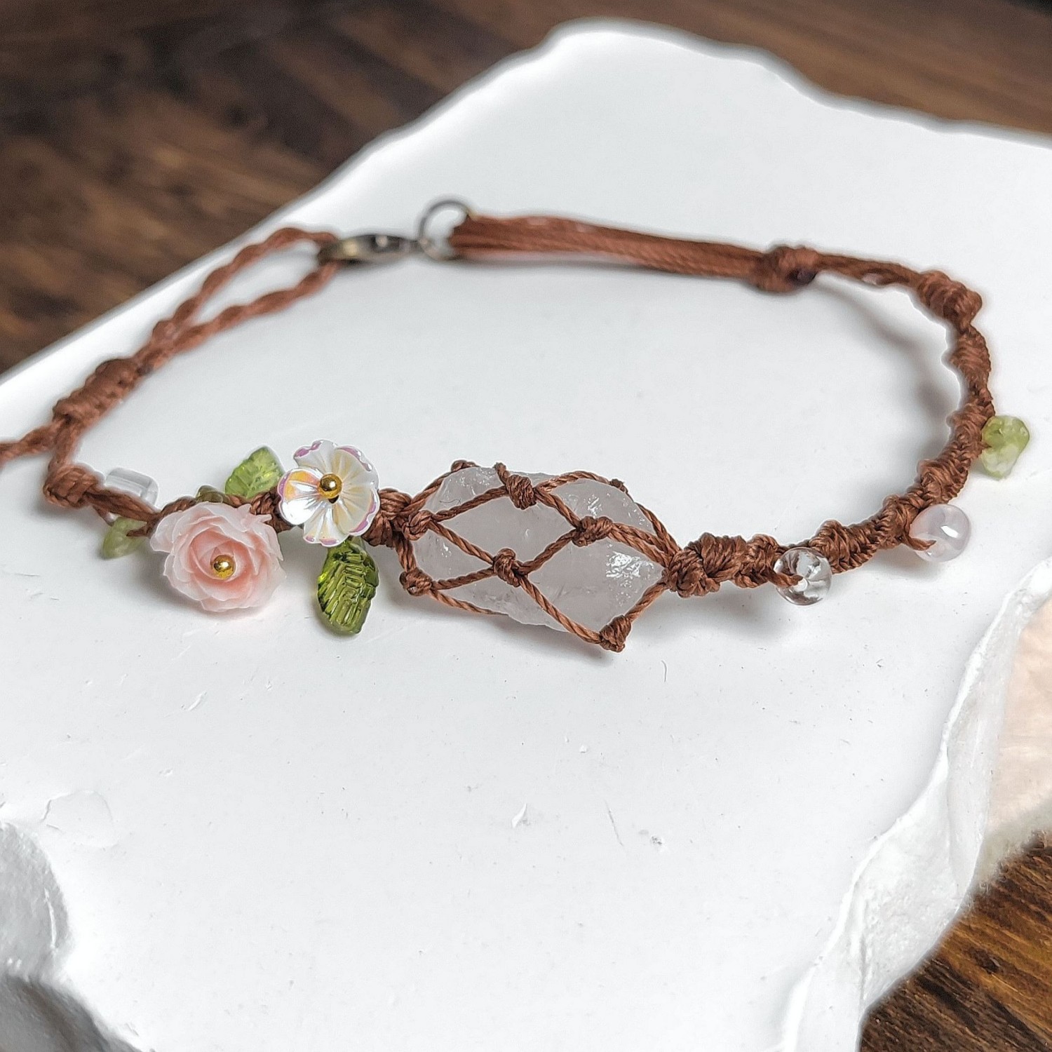 Personalized Colorful Stone Wreath Bracelet with Mesh Weave Gift for Girls