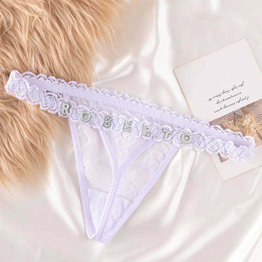 Custom Lace Thongs with Jewelry Crystal Letter Name