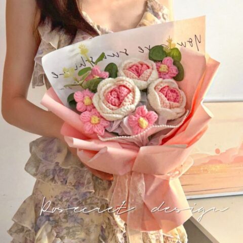 Crochet Flowers Bouquet Handmade Knitted Roses Bouquet