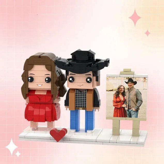 Customizable Fully Body 2 People Custom Brick Figures Denim Suit Brick