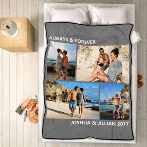Custom Fleece 4 Photos Blanket with Engraving