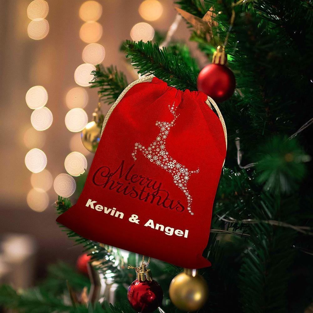 Custom Engraved Drawstring Sack Wrapped Christmas Gifts-Red