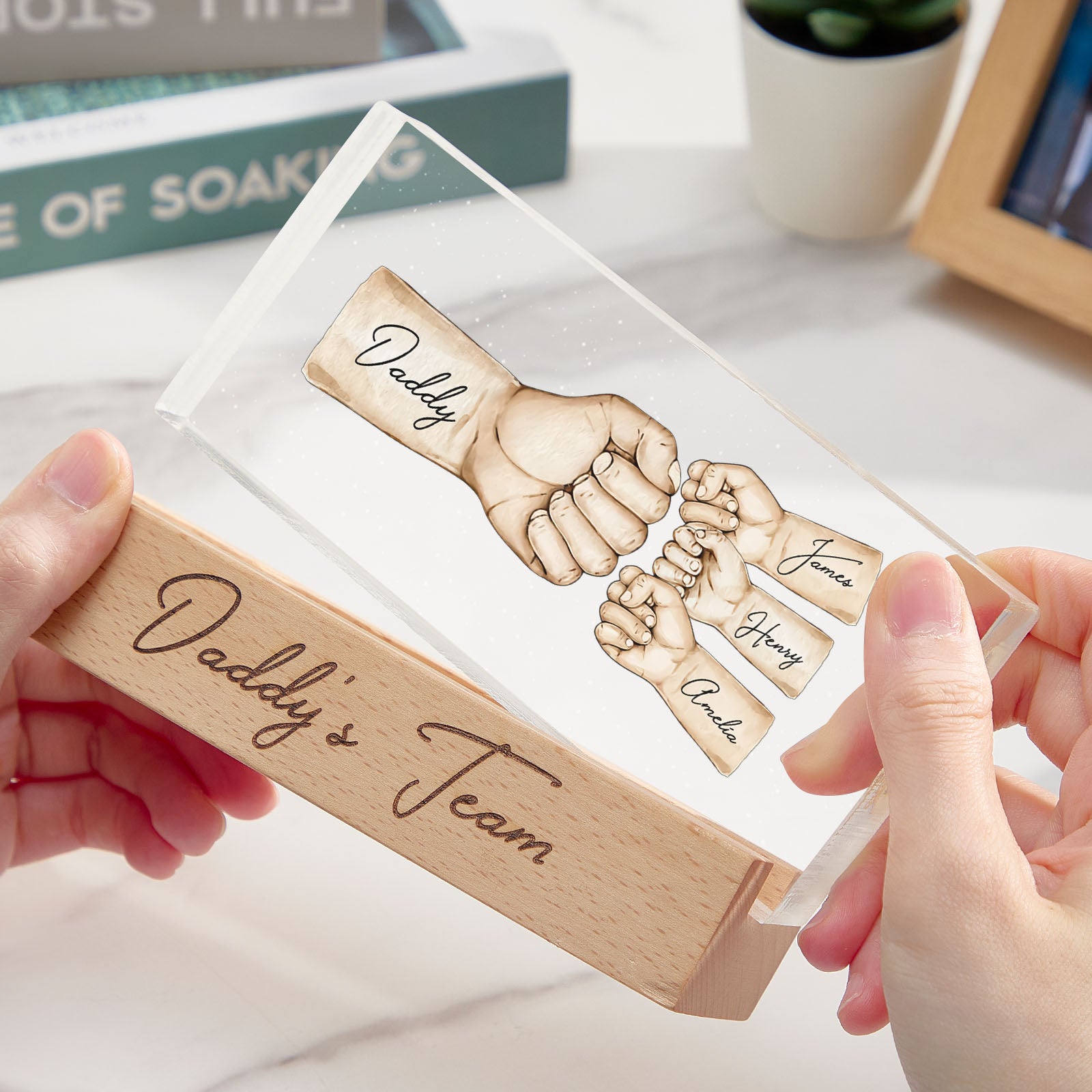 Their New Everyday Carry: Custom Acrylic LED Night Light Personalized Daddy’s Team Fist