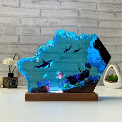 Killer Whale Resin Lamp Orca and Sea Turtle Epoxy Resin