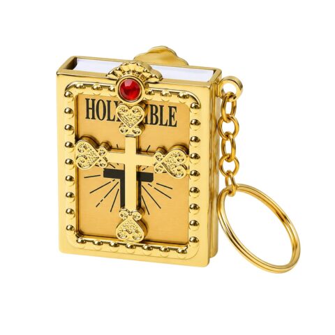 She Will Not Put It Down: **Mini Bible Keychain – Cross Metal Book Frame with Real Readable