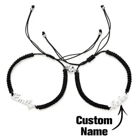 Custom Braided Name Bracelet with Heart Personalized Couple Heart Bracelet Unisex