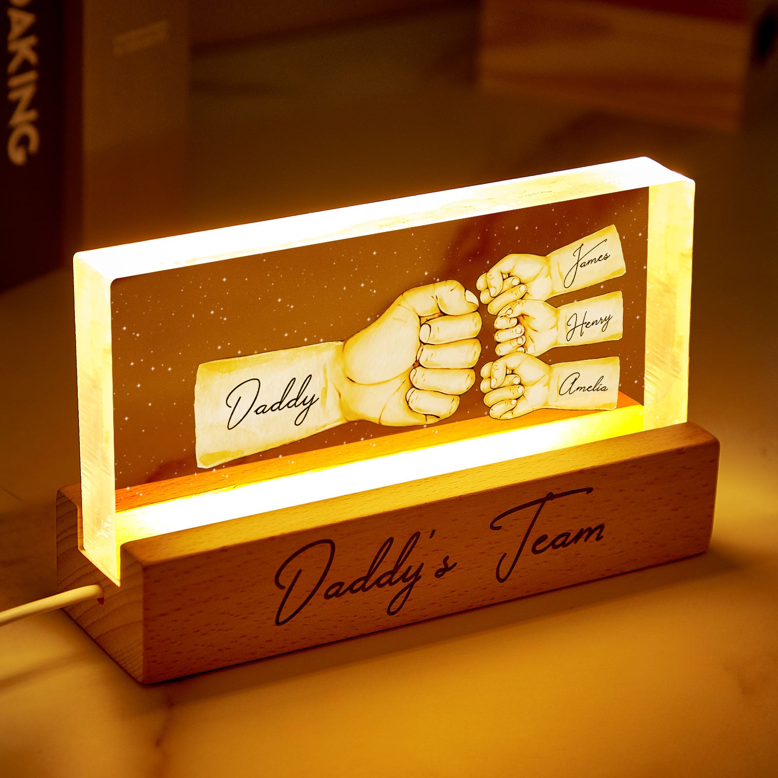 Their New Everyday Carry: Custom Acrylic LED Night Light Personalized Daddy’s Team Fist