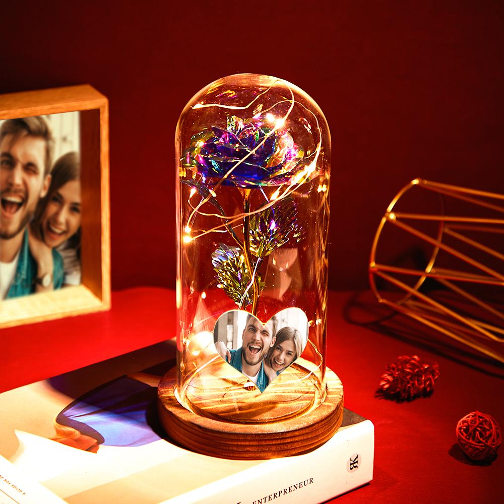 Custom Heart-shaped Photo Eternal Colorful Rose Flower LED Night Light Romantic