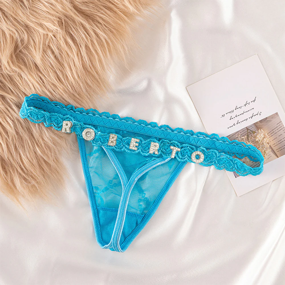 Custom Lace Thongs with Jewelry Crystal Letter Name