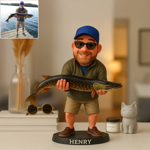 Custom 2D Wooden Fishing Photo Cute Animated Style Cartoon Style Desk