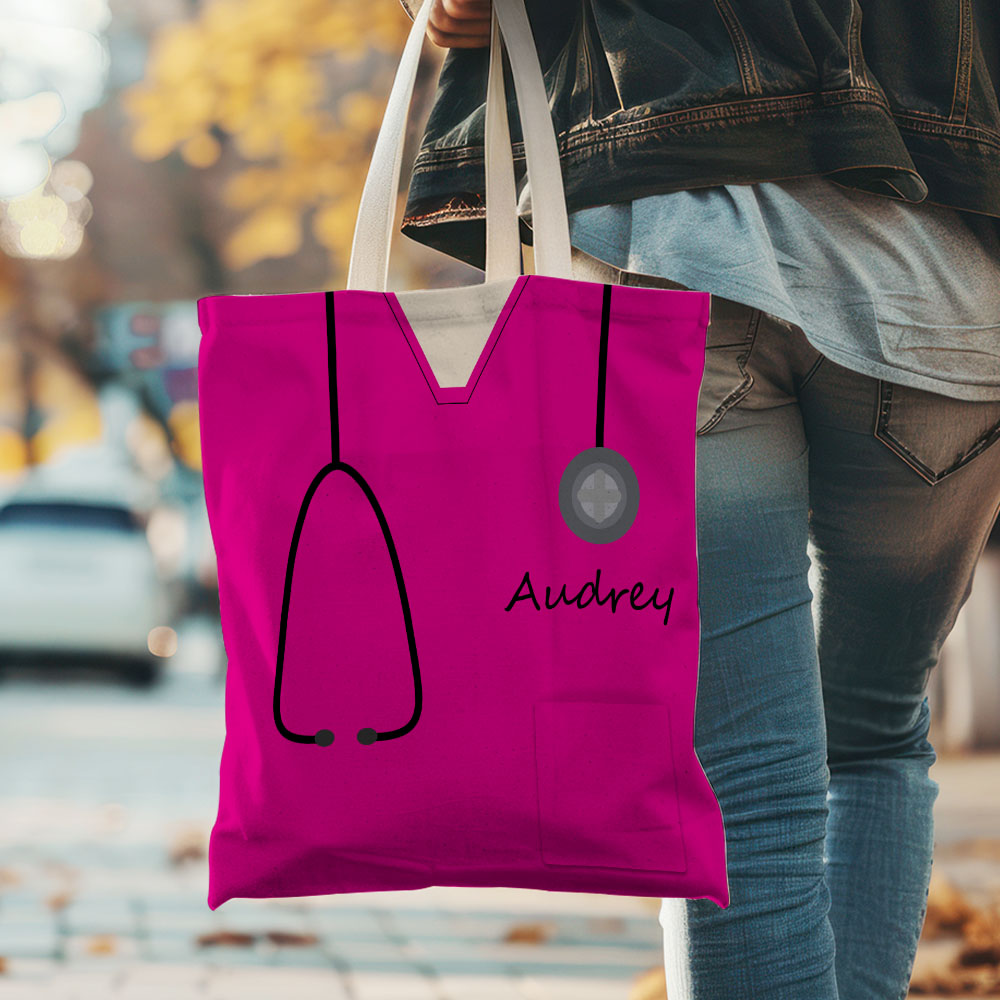 Personalized Name Nurse Medical Scrubs Teal Tote Bag