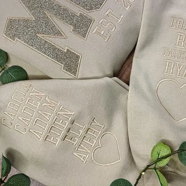 One-of-one apparel nobody else can ever own: Custom Embroidered Glitter Vinyl MAMA