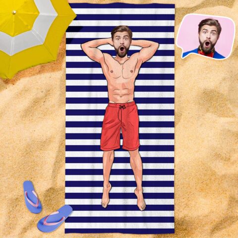 Engraved Photo Towel Gift For Boyfriend Personalised Beach Towel Custom